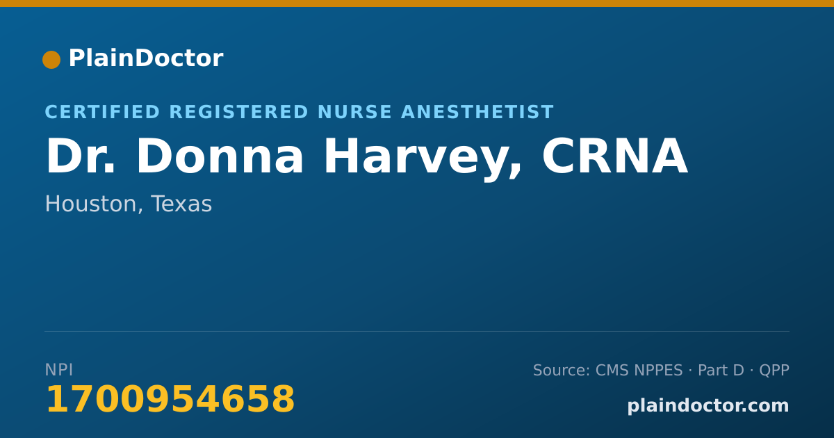 Shareable card for Donna Harvey, CRNA - Certified Registered Nurse Anesthetist, Houston, TX