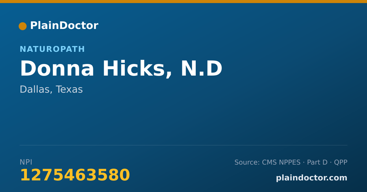 Shareable card for Donna Hicks, N.D - Naturopath, Dallas, TX