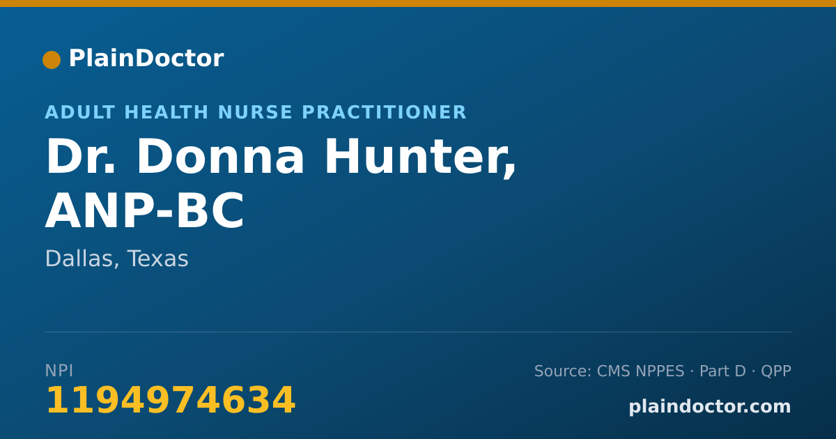 Shareable card for Donna Hunter, ANP-BC - Adult Health Nurse Practitioner, Dallas, TX