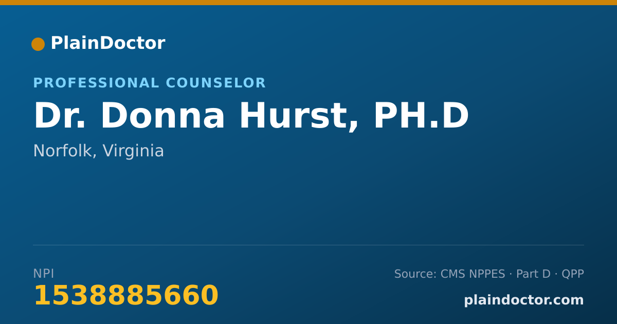 Shareable card for Donna Hurst, PH.D - Professional Counselor, Norfolk, VA