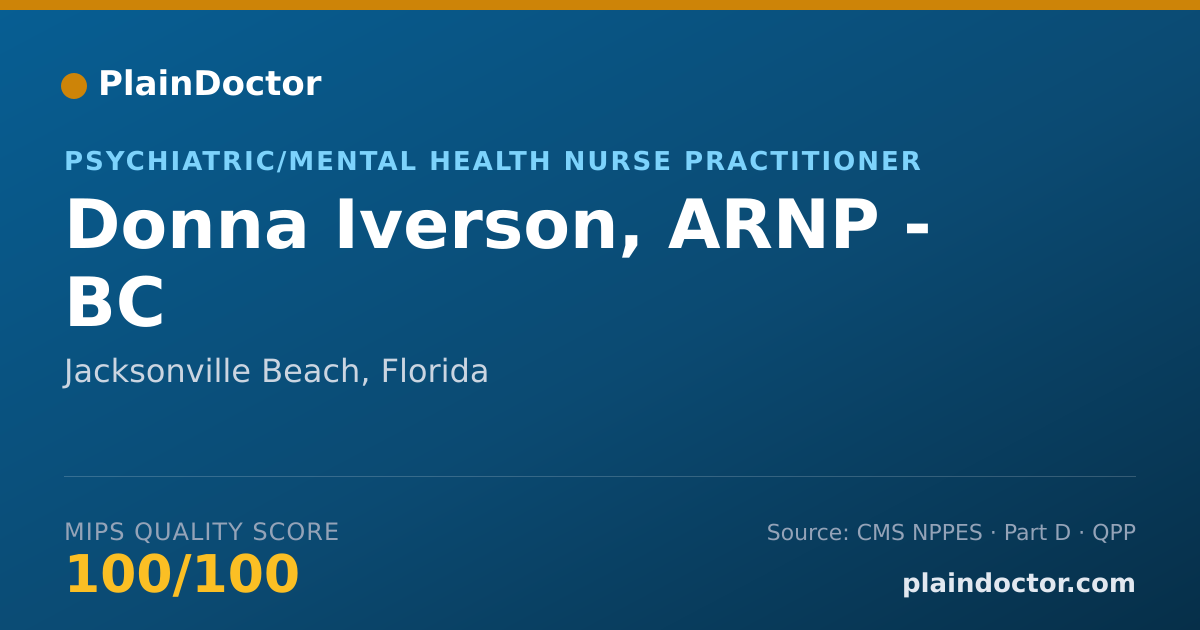 Shareable card for Donna Iverson, ARNP - BC - Psychiatric/Mental Health Nurse Practitioner, Jacksonville Beach, FL