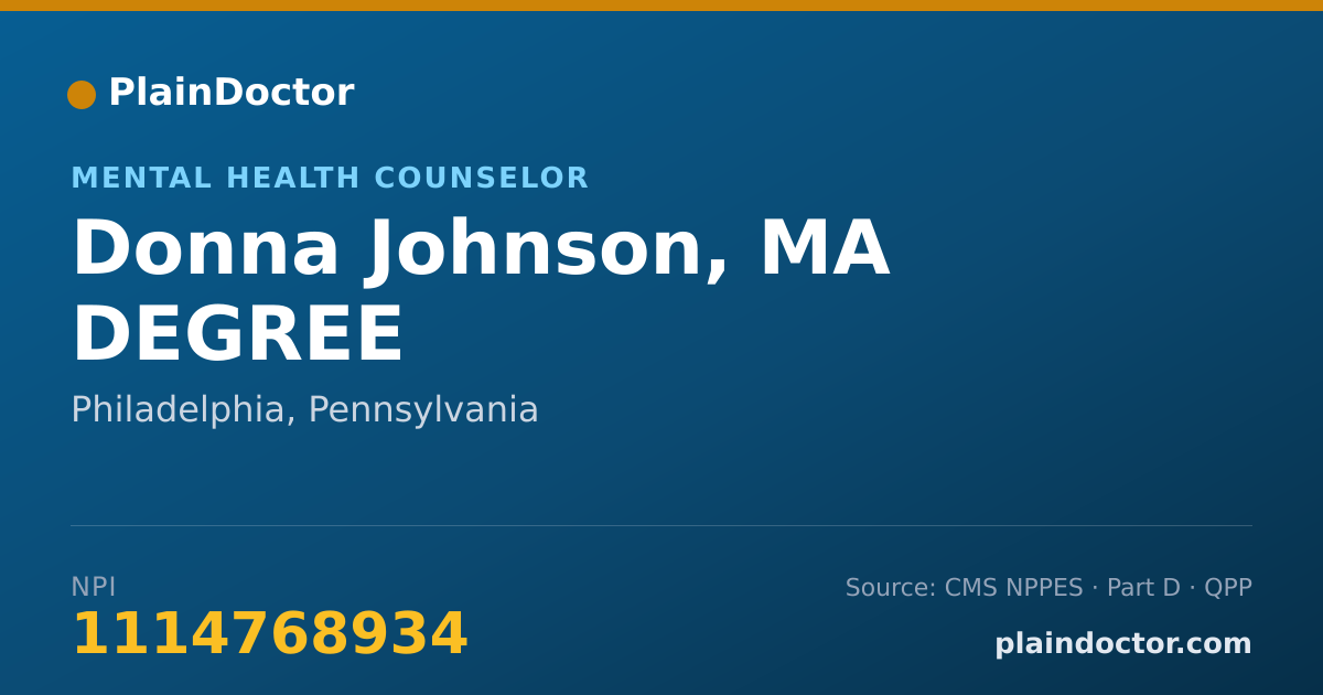 Shareable card for Donna Johnson, MA DEGREE - Mental Health Counselor, Philadelphia, PA
