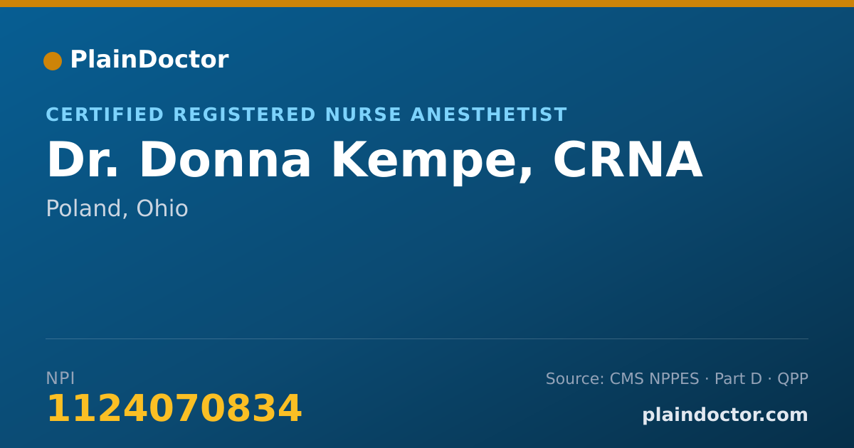 Shareable card for Donna Kempe, CRNA - Certified Registered Nurse Anesthetist, Poland, OH