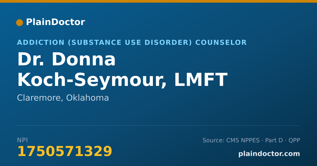 Shareable card for Donna Koch-Seymour, LMFT - Addiction (Substance Use Disorder) Counselor, Claremore, OK