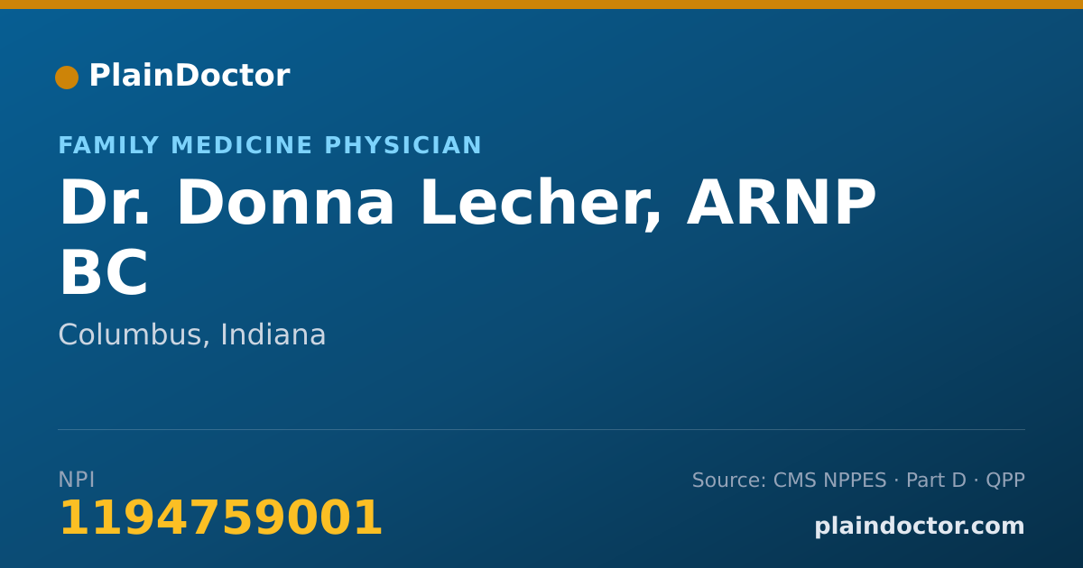 Shareable card for Donna Lecher, ARNP BC - Family Medicine Physician, Columbus, IN
