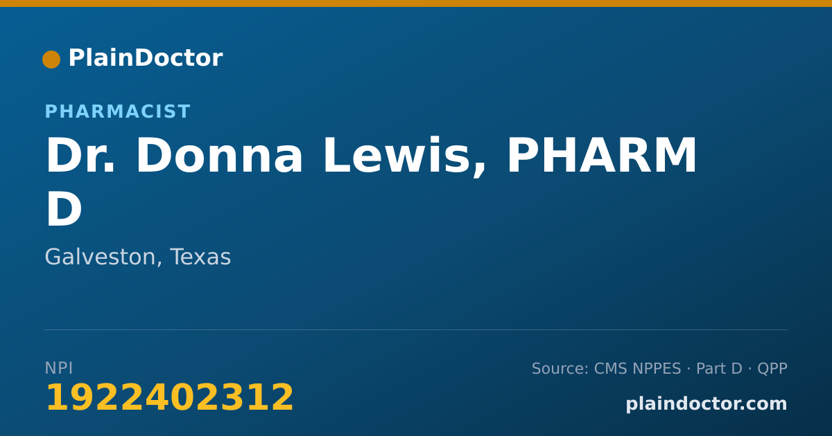 Shareable card for Donna Lewis, PHARM D - Pharmacist, Galveston, TX