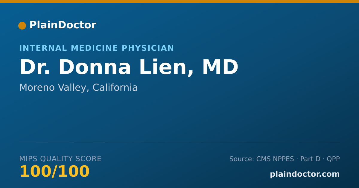 Shareable card for Donna Lien, MD - Internal Medicine Physician, Moreno Valley, CA