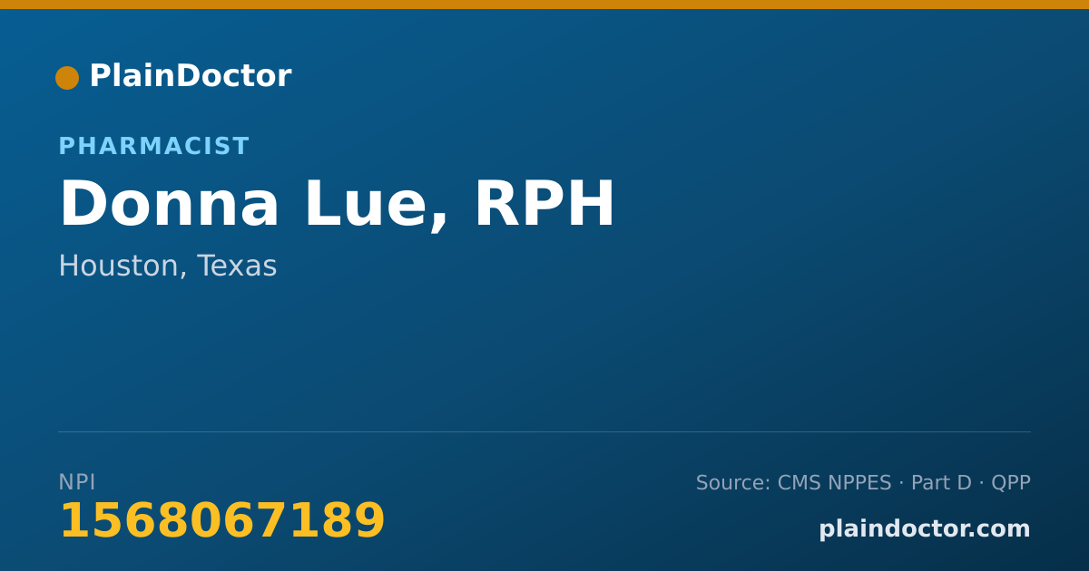Shareable card for Donna Lue, RPH - Pharmacist, Houston, TX
