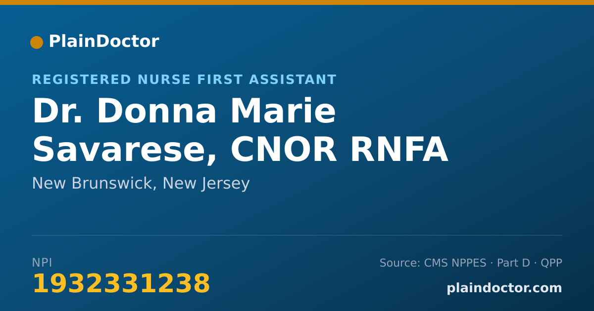 Shareable card for Donna Marie Savarese, CNOR RNFA - Registered Nurse First Assistant, New Brunswick, NJ