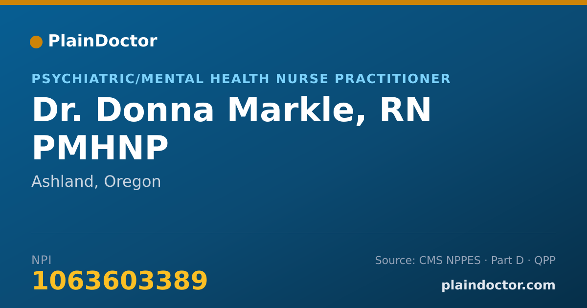 Shareable card for Donna Markle, RN PMHNP - Psychiatric/Mental Health Nurse Practitioner, Ashland, OR