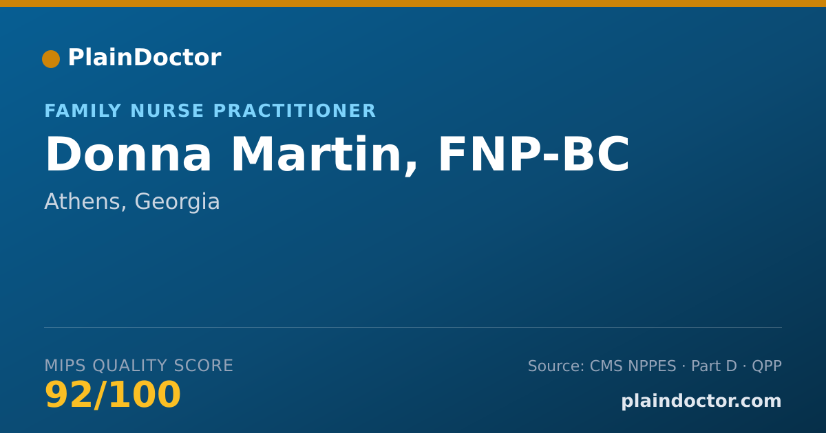 Shareable card for Donna Martin, FNP-BC - Family Nurse Practitioner, Athens, GA
