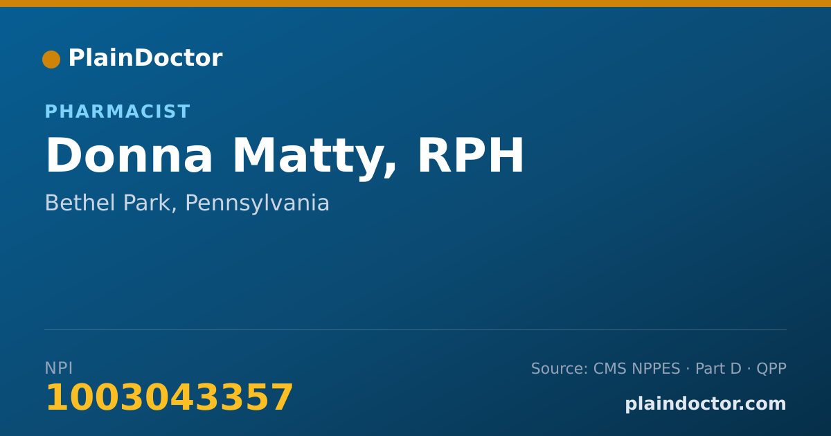 Shareable card for Donna Matty, RPH - Pharmacist, Bethel Park, PA
