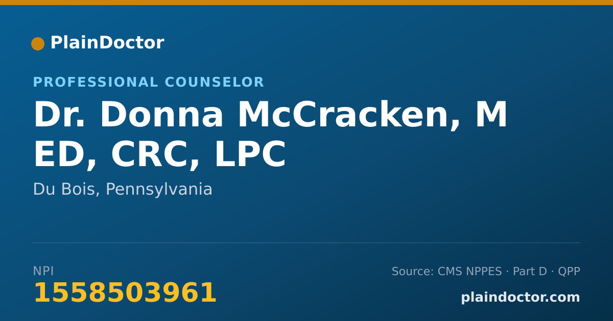 Shareable card for Donna McCracken, M ED, CRC, LPC - Professional Counselor, Du Bois, PA