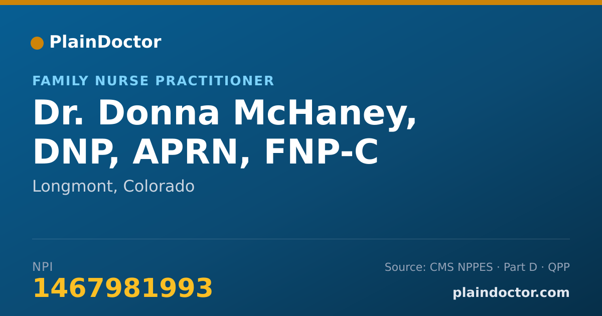 Shareable card for Donna McHaney, DNP, APRN, FNP-C - Family Nurse Practitioner, Longmont, CO