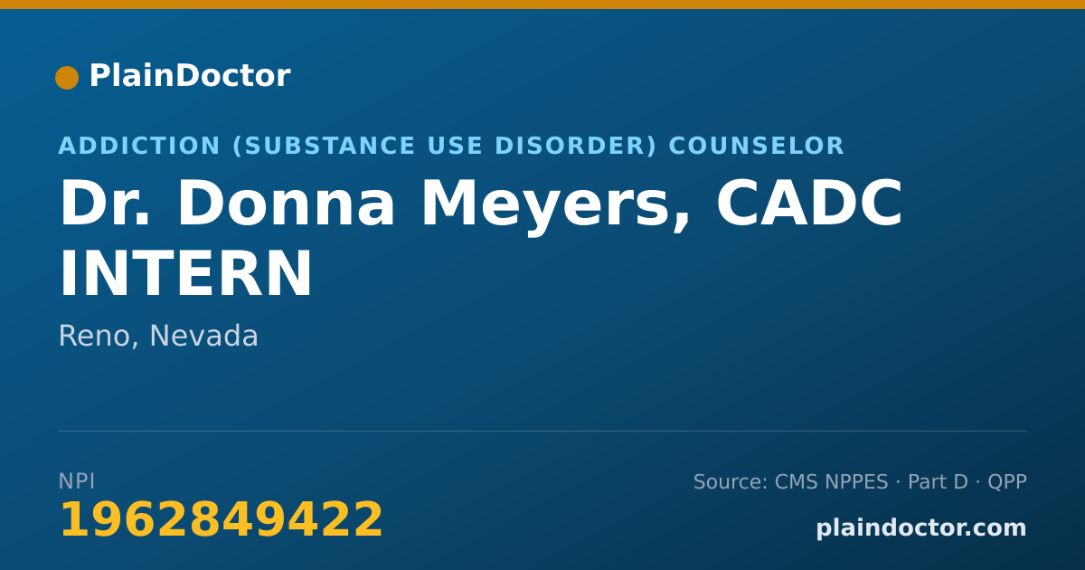 Shareable card for Donna Meyers, CADC INTERN - Addiction (Substance Use Disorder) Counselor, Reno, NV