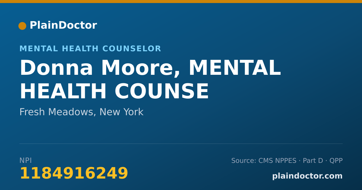 Shareable card for Donna Moore, MENTAL HEALTH COUNSE - Mental Health Counselor, Fresh Meadows, NY