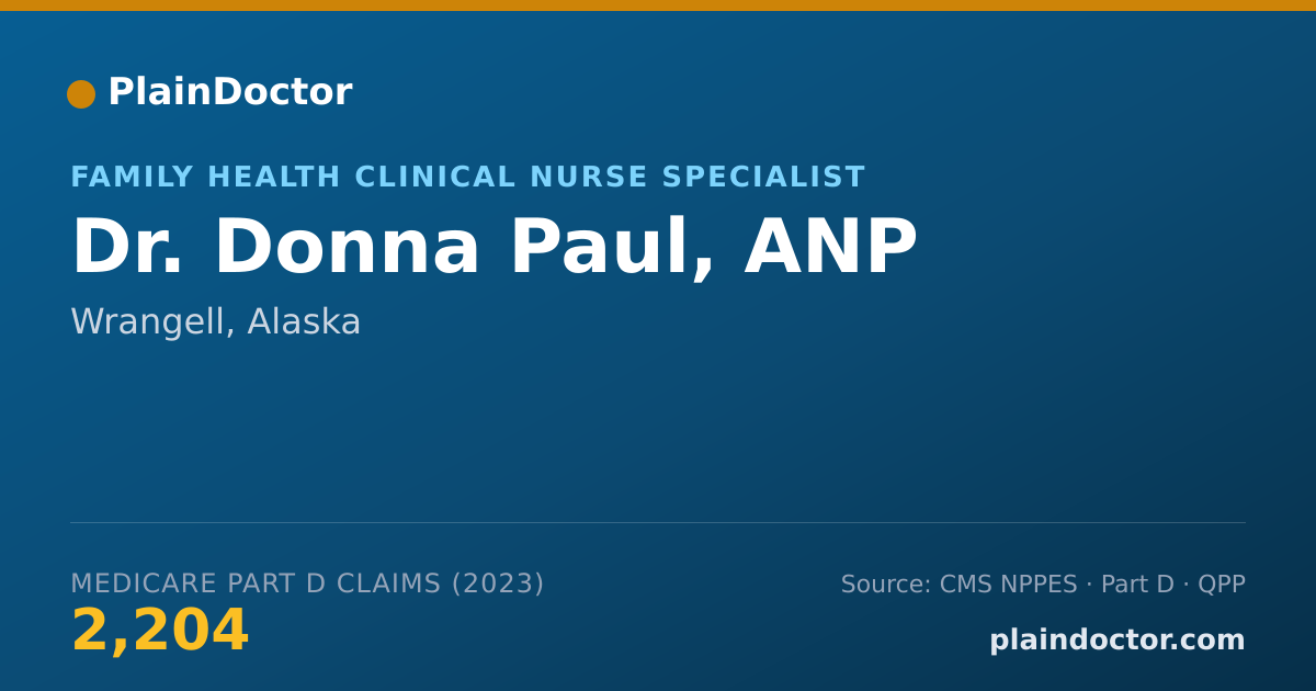 Shareable card for Donna Paul, ANP - Family Health Clinical Nurse Specialist, Wrangell, AK