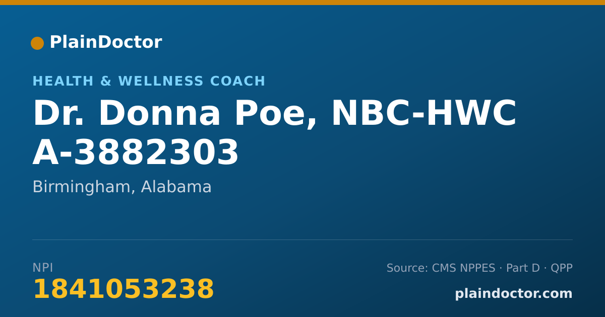 Shareable card for Donna Poe, NBC-HWC A-3882303 - Health & Wellness Coach, Birmingham, AL