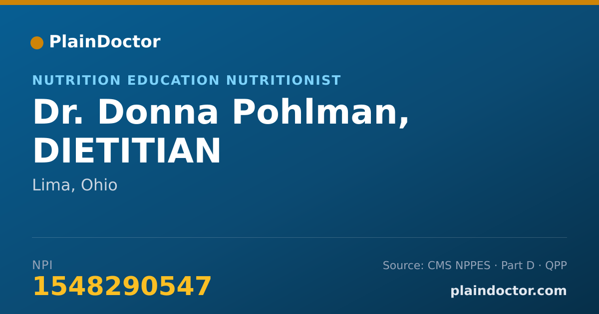 Shareable card for Donna Pohlman, DIETITIAN - Nutrition Education Nutritionist, Lima, OH
