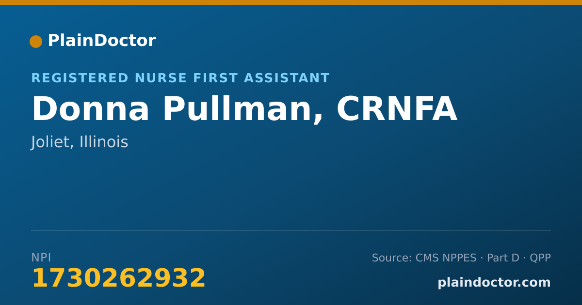 Shareable card for Donna Pullman, CRNFA - Registered Nurse First Assistant, Joliet, IL