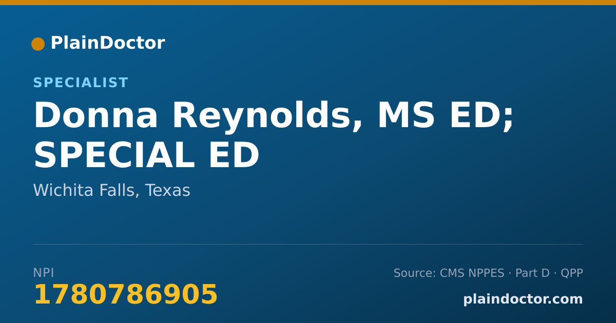 Shareable card for Donna Reynolds, MS ED; SPECIAL ED - Specialist, Wichita Falls, TX