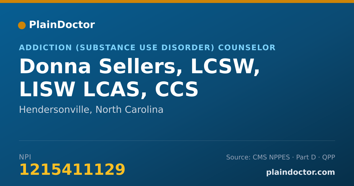 Shareable card for Donna Sellers, LCSW, LISW LCAS, CCS - Addiction (Substance Use Disorder) Counselor, Hendersonville, NC