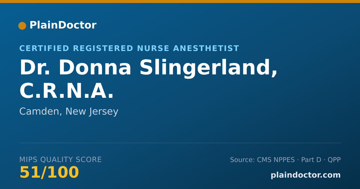 Shareable card for Donna Slingerland, C.R.N.A. - Certified Registered Nurse Anesthetist, Camden, NJ