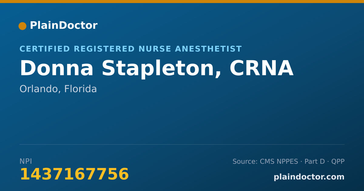 Shareable card for Donna Stapleton, CRNA - Certified Registered Nurse Anesthetist, Orlando, FL