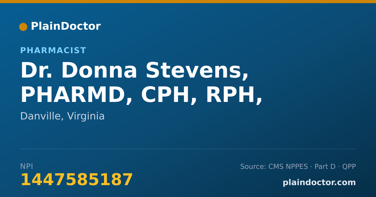Shareable card for Donna Stevens, PHARMD, CPH, RPH, - Pharmacist, Danville, VA