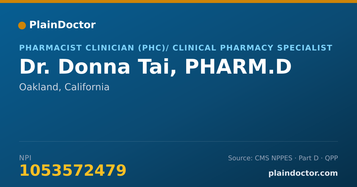 Shareable card for Donna Tai, PHARM.D - Pharmacist Clinician (PhC)/ Clinical Pharmacy Specialist, Oakland, CA