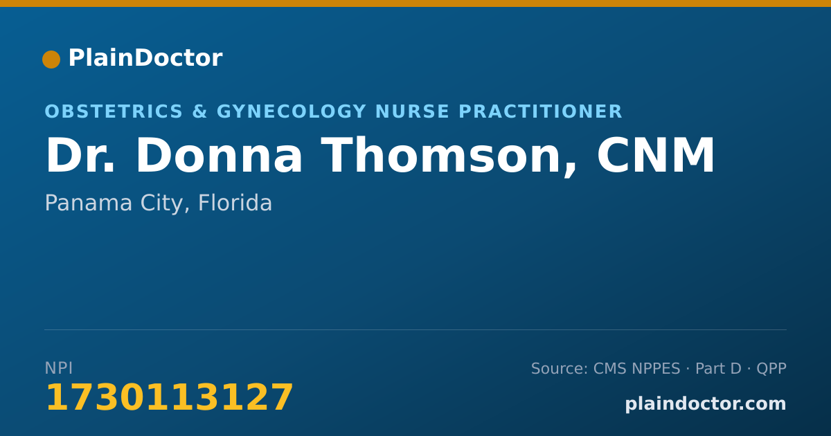 Shareable card for Donna Thomson, CNM - Obstetrics & Gynecology Nurse Practitioner, Panama City, FL