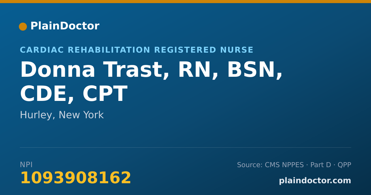 Shareable card for Donna Trast, RN, BSN, CDE, CPT - Cardiac Rehabilitation Registered Nurse, Hurley, NY