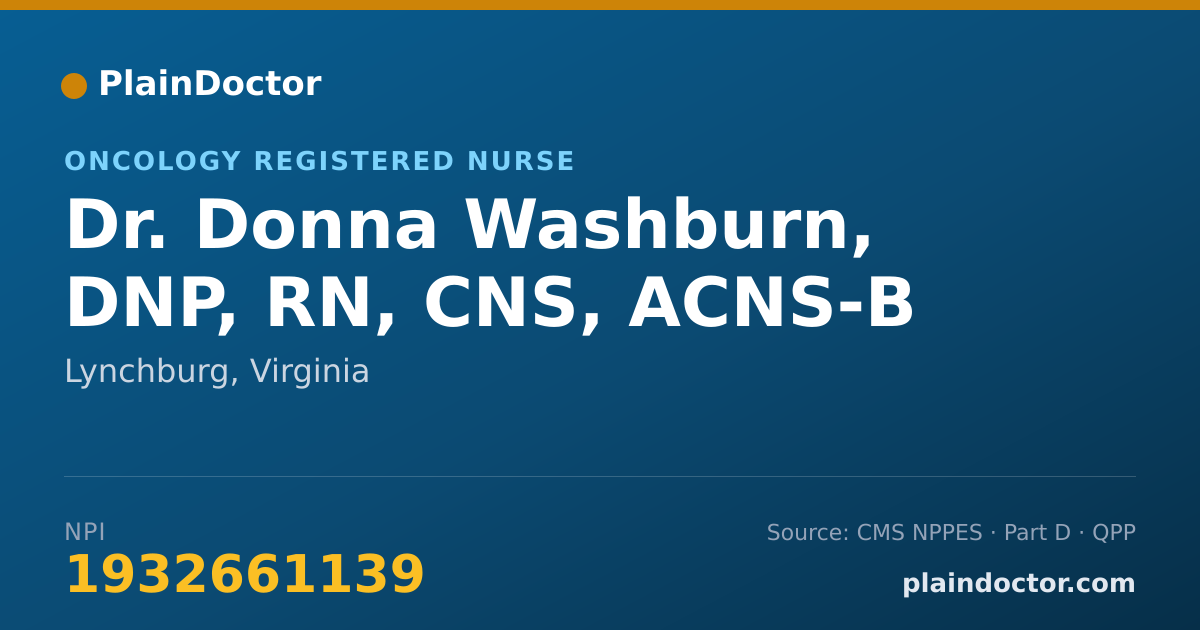 Shareable card for Donna Washburn, DNP, RN, CNS, ACNS-B - Oncology Registered Nurse, Lynchburg, VA