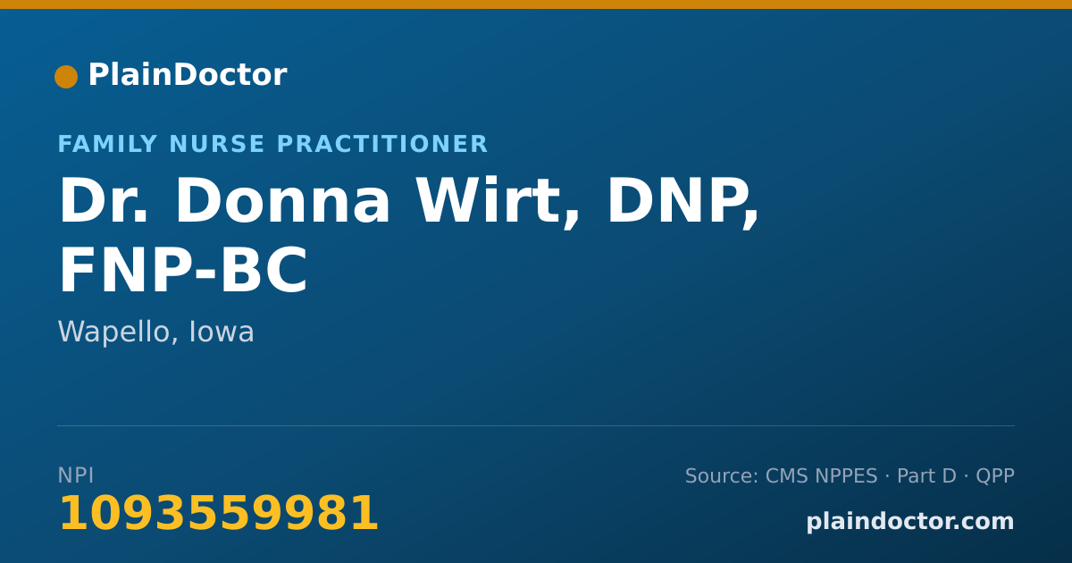 Shareable card for Donna Wirt, DNP, FNP-BC - Family Nurse Practitioner, Wapello, IA