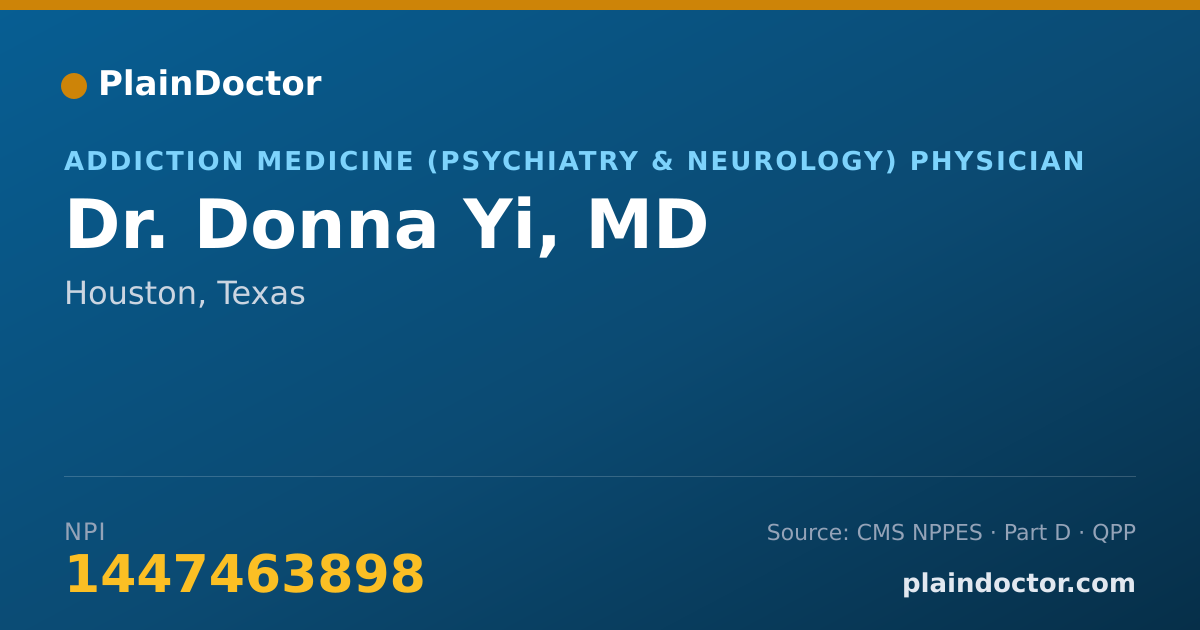 Shareable card for Donna Yi, MD - Addiction Medicine (Psychiatry & Neurology) Physician, Houston, TX
