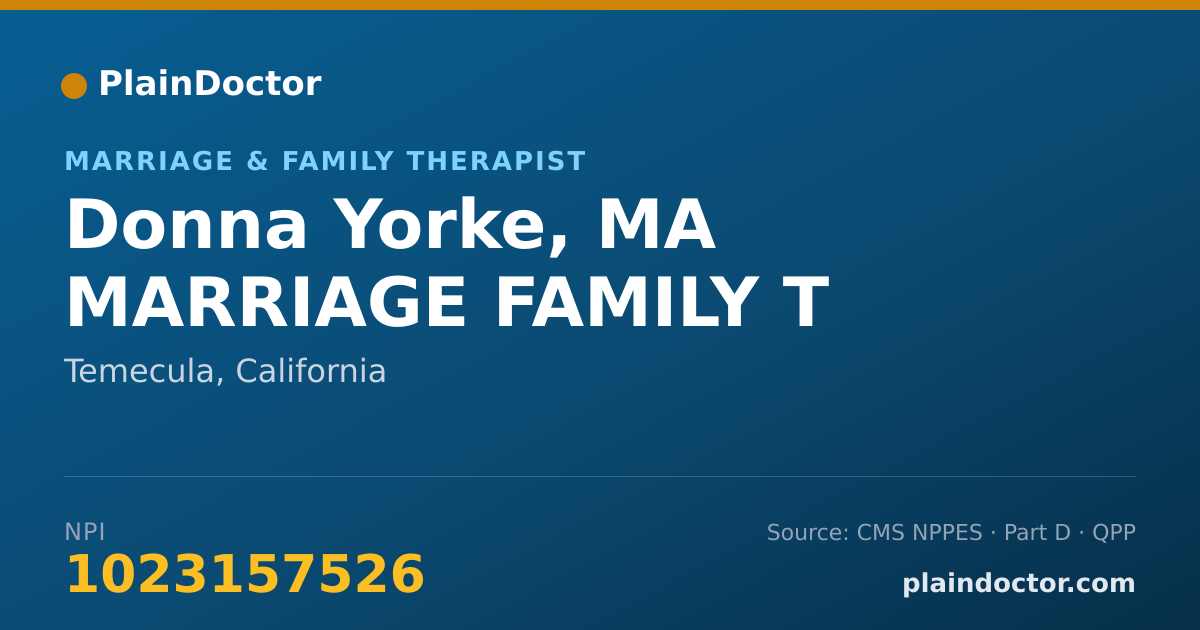 Shareable card for Donna Yorke, MA MARRIAGE FAMILY T - Marriage & Family Therapist, Temecula, CA