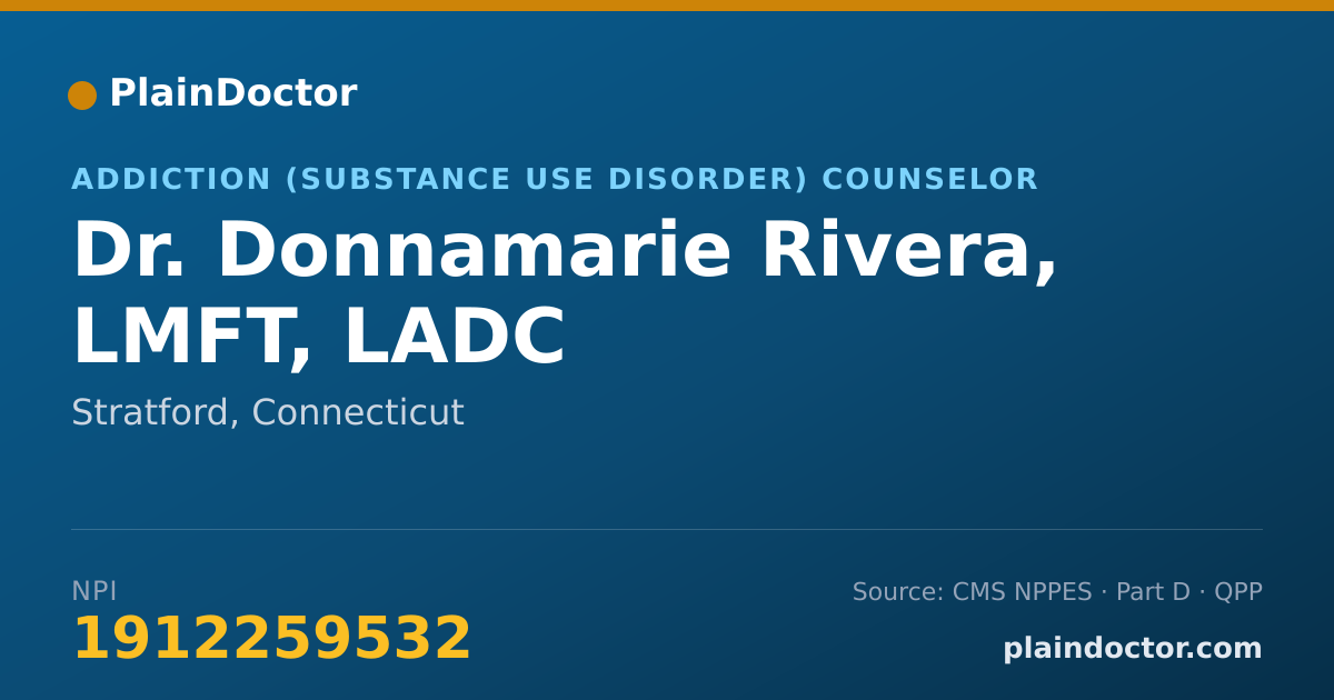 Shareable card for Donnamarie Rivera, LMFT, LADC - Addiction (Substance Use Disorder) Counselor, Stratford, CT