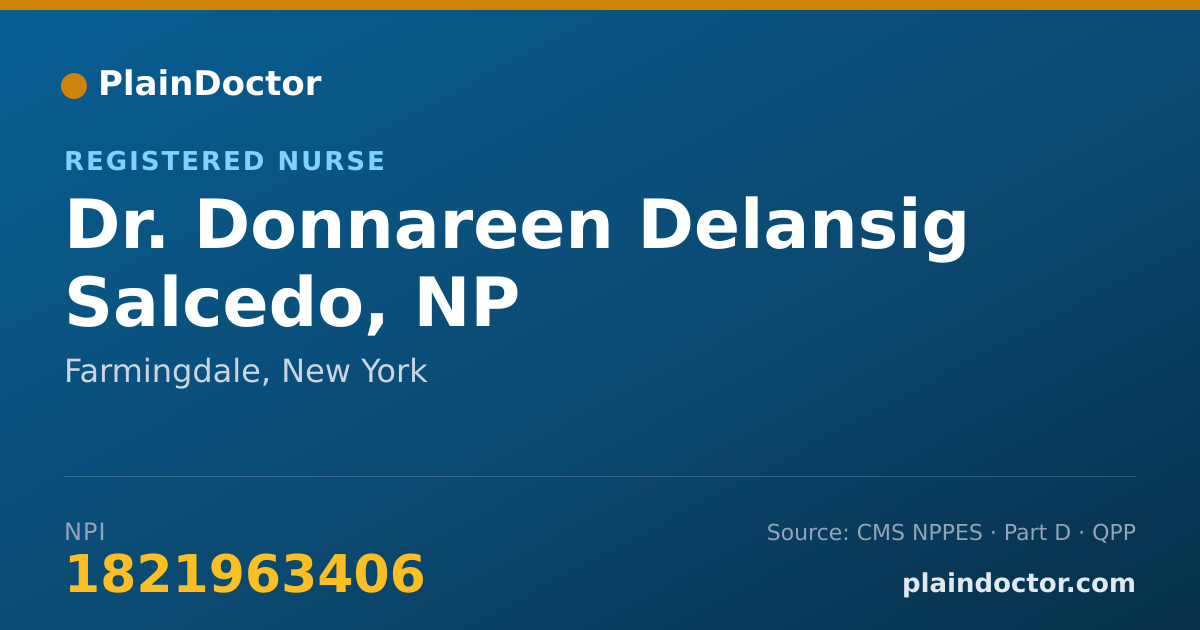 Shareable card for Donnareen Delansig Salcedo, NP - Registered Nurse, Farmingdale, NY