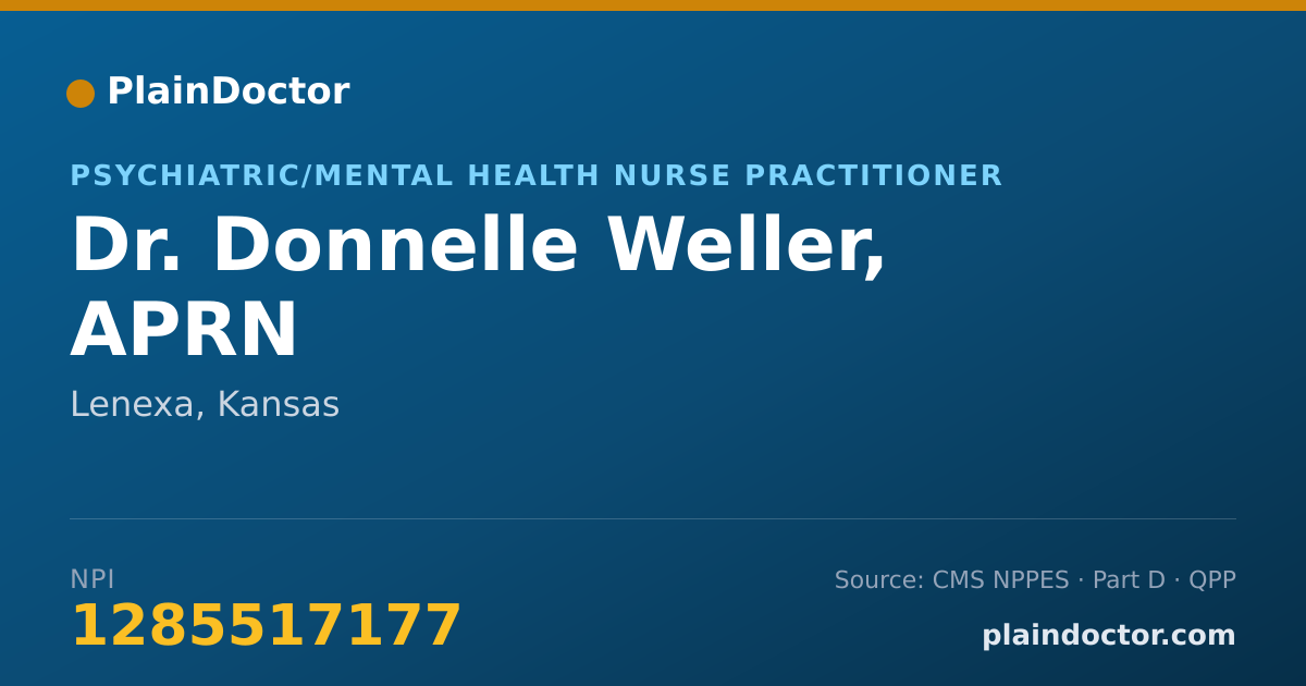 Shareable card for Donnelle Weller, APRN - Psychiatric/Mental Health Nurse Practitioner, Lenexa, KS