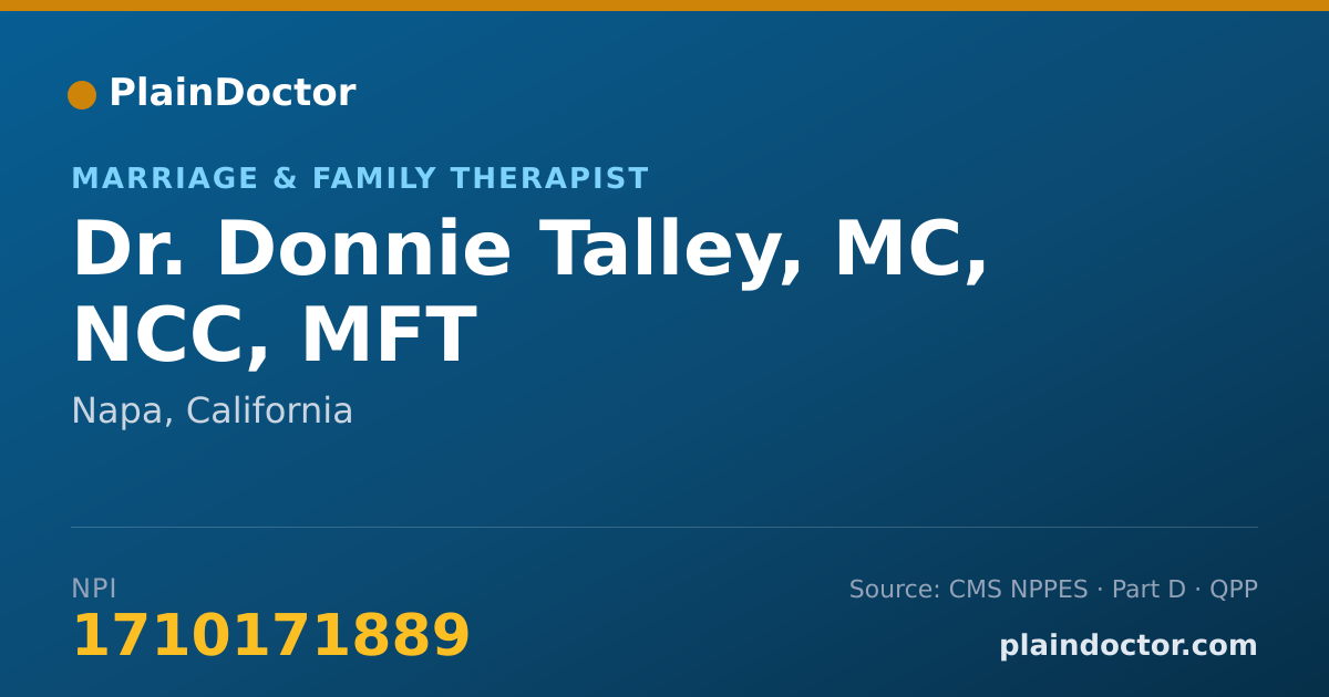 Shareable card for Donnie Talley, MC, NCC, MFT - Marriage & Family Therapist, Napa, CA