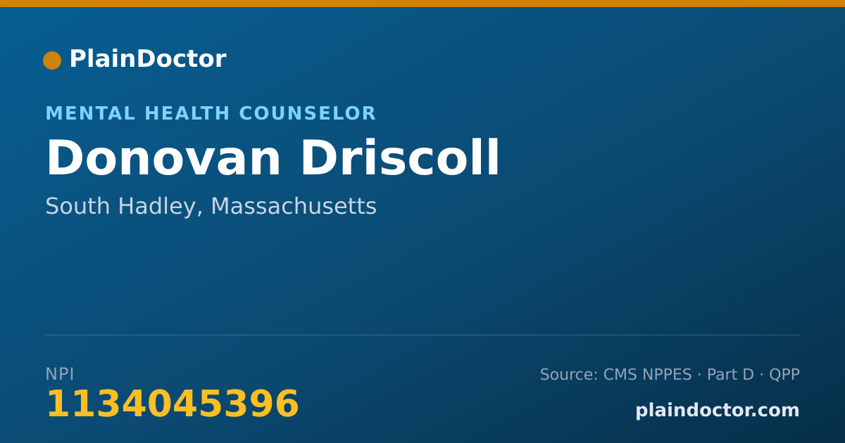 Shareable card for Donovan Driscoll - Mental Health Counselor, South Hadley, MA