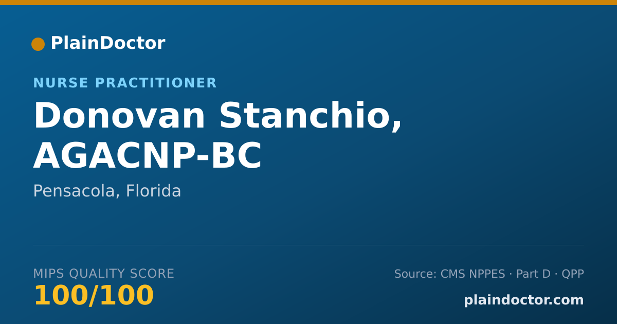 Shareable card for Donovan Stanchio, AGACNP-BC - Acute Care Nurse Practitioner, Pensacola, FL