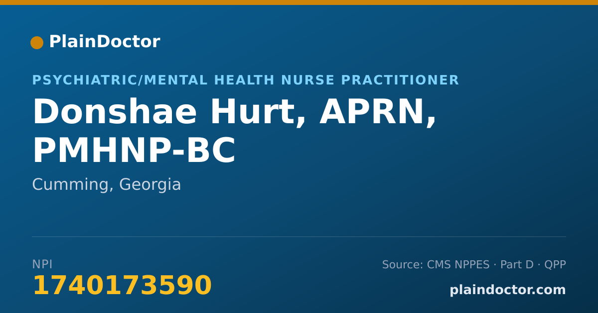 Shareable card for Donshae Hurt, APRN, PMHNP-BC - Psychiatric/Mental Health Nurse Practitioner, Cumming, GA