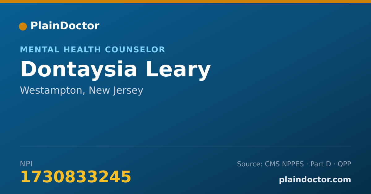 Shareable card for Dontaysia Leary - Mental Health Counselor, Westampton, NJ