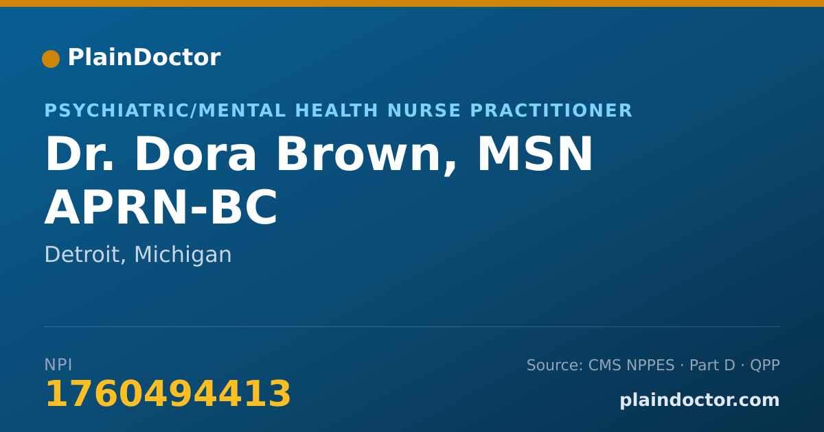 Shareable card for Dora Brown, MSN APRN-BC - Psychiatric/Mental Health Nurse Practitioner, Detroit, MI