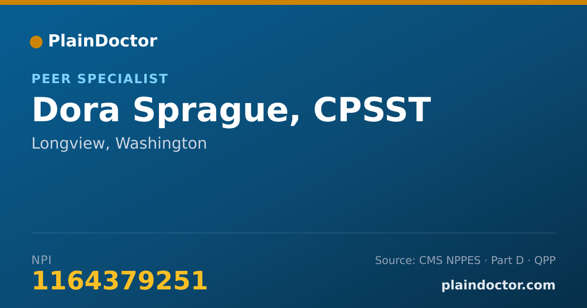 Shareable card for Dora Sprague, CPSST - Peer Specialist, Longview, WA