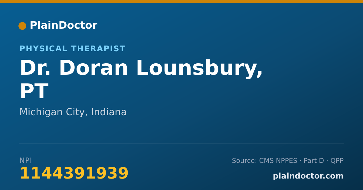 Shareable card for Doran Lounsbury, PT - Physical Therapist, Michigan City, IN