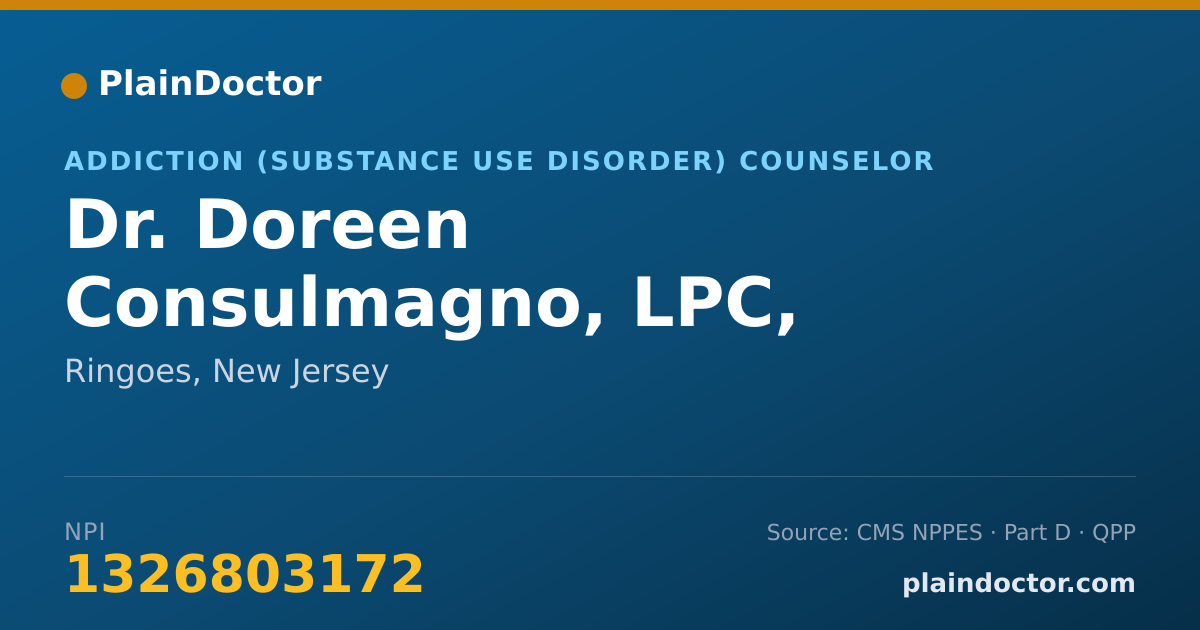 Shareable card for Doreen Consulmagno, LPC, LCADC, ACS - Addiction (Substance Use Disorder) Counselor, Ringoes, NJ