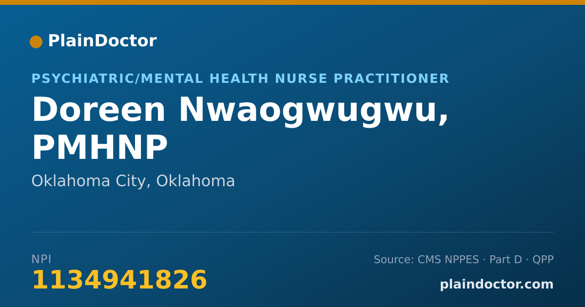 Shareable card for Doreen Nwaogwugwu, PMHNP - Psychiatric/Mental Health Nurse Practitioner, Oklahoma City, OK