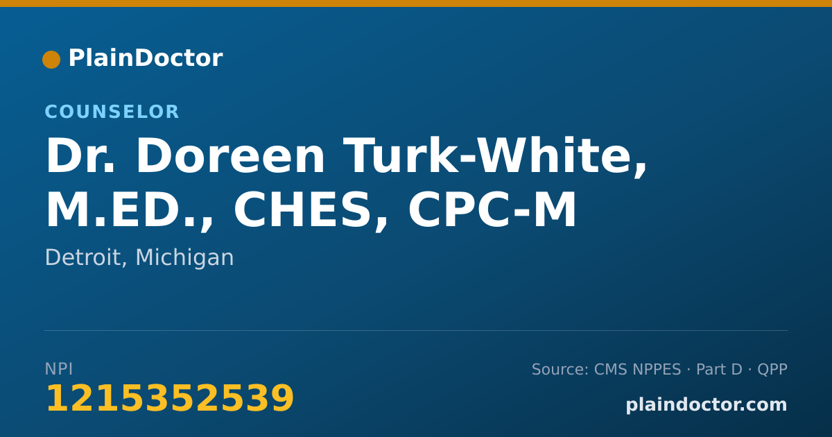 Shareable card for Doreen Turk-White, M.ED., CHES, CPC-M - Counselor, Detroit, MI